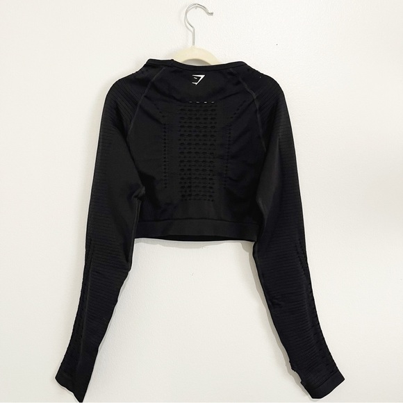Gymshark Glow Long Sleeve Seamless Crop Top Black Women’s Activewear Size M - Picture 4 of 7